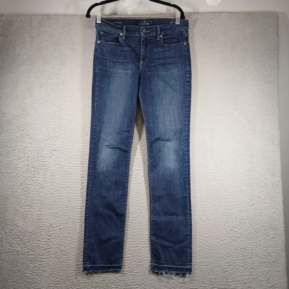 Lucky‎ Brand Brooke Straight Jeans Womens 8/29 Blue Denim Frayed Hem EUC
